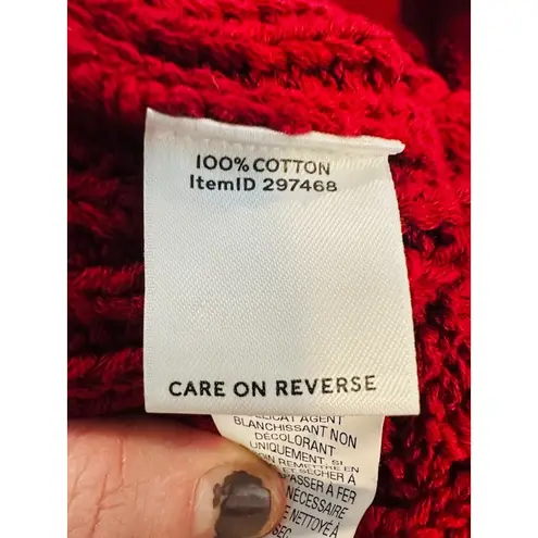 LL Bean Signature Chunky Knit Fisherman Shawl Collar Cardigan Sweater Medium Red