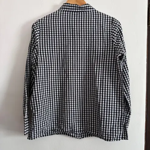 INFLUENCE | Black and White Gingham Floral Embroidered Button Down Shirt | Large