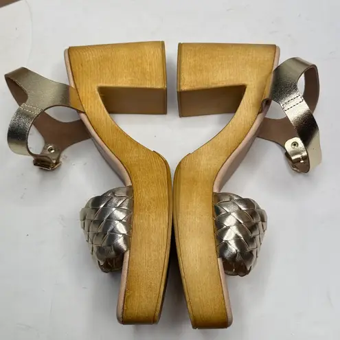 Seychelles Timber Gold Metallic Platform Wood Chunky Block Heel Sandal NEW