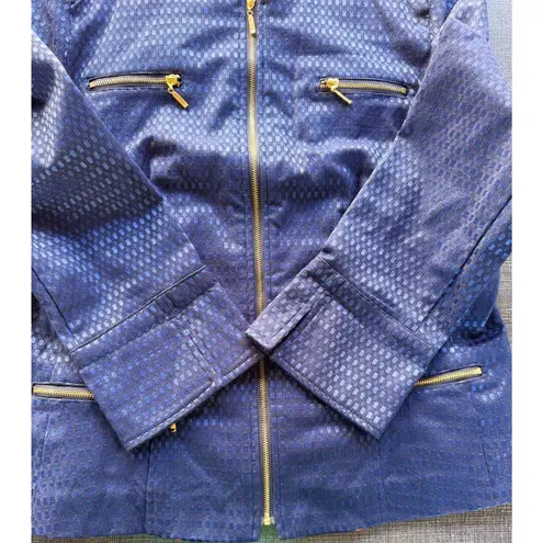 Laura Ashley Womens Blue Jacquard Jacket With Gold Zippers Size M
