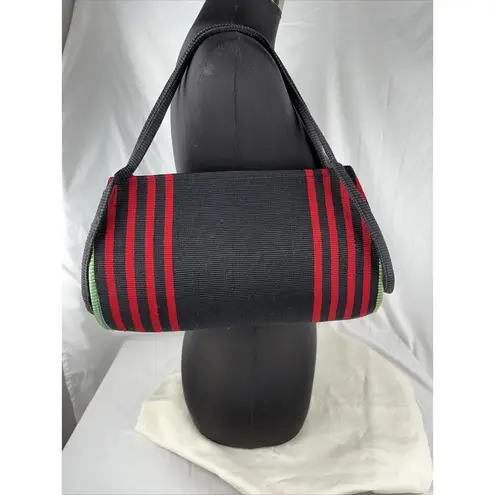 Vintage South American Embroidered Woven Tapestry Baguette Purse Shoulder Bag Black