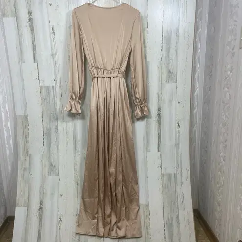 BALTICBØRN Holly Satin Maxi Dress sz M Champagne Gold Formal Wedding Long Sleeve Size M