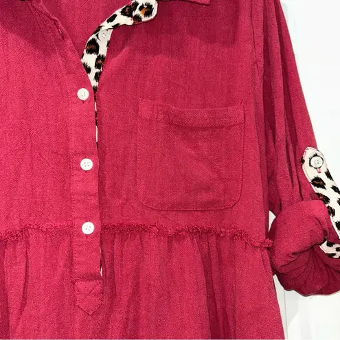 Umgee  Pink Tunic with Leopard Accents Women’s Medium