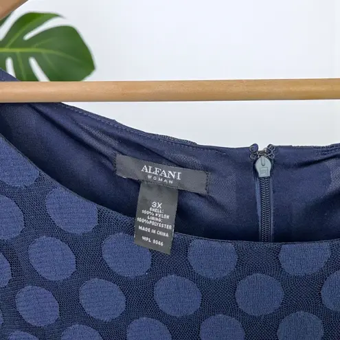 Alfani 🆕 Cap-Sleeve Polka Dot-Print Belted Dress in Navy