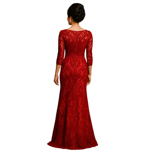 Marchesa Notte Red Velvet Sequin Evening Gown