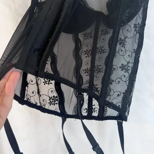 Shirley of Hollywood Black Lace Boned Bustier Corset Garter Lingerie Size 38