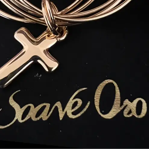 14K Gold Over Resin Linked 5pc Bangle Bracelets / Cross Charm