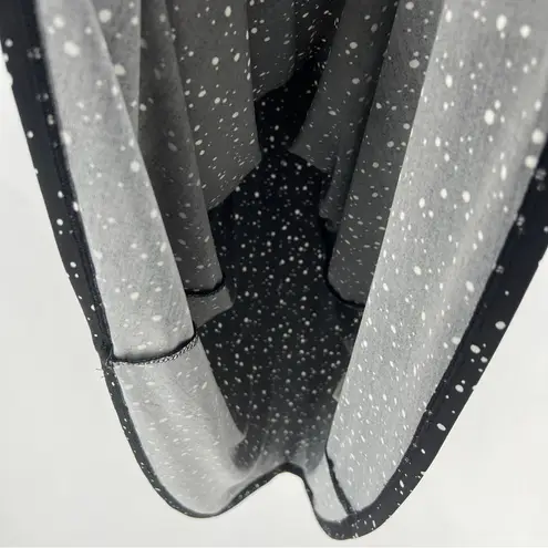 Leota Black White Speckled Print Stretch Jersey Long Sleeve Midi Wrap Dress L