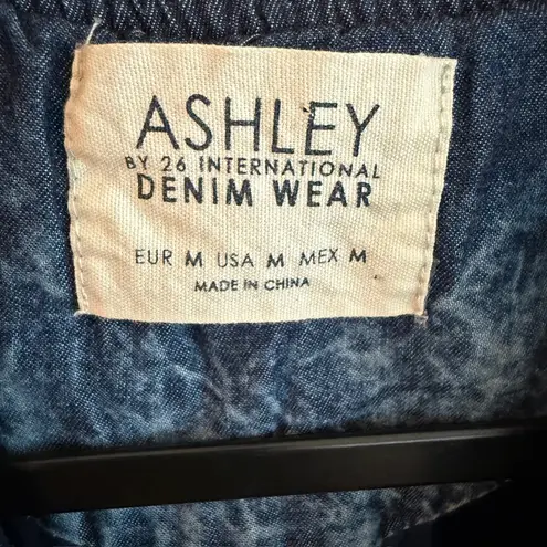 Ashley by 26 International Blue Quilted Denim Bomber Jacket Zip Front Casual Streetwear Layering