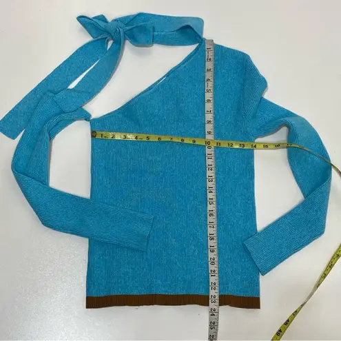 Andersson Bell Conny Scarf Neck Tight Knit Top One Shoulder Blue L Size L