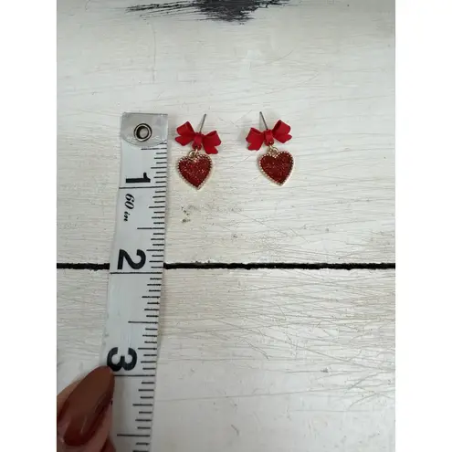 Red Heart Earrings Bundle Glitter Bow Studs 3D Textured Cute Kawaii Valentine