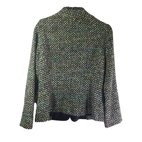 Lafayette 148 New York Size 10 Green Geometric Zip Front Fuzzy Tweed Blazer