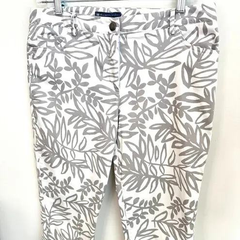 Elliott Lauren Leaf Print Pants Sz 8 Cropped Resort Chic Botanical White Gray