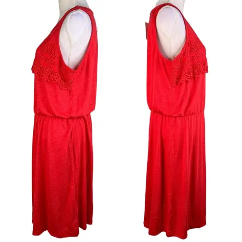 Joe Fresh Dress XL Lace Trim Bright Red Scoop Neck Sleeveless Knit New
