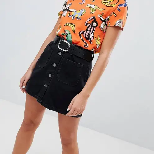 Bershka BSKGIRL Button Front Skirt Black Size 2