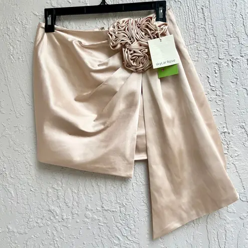 Skylar Rose NWT Asymmetrical Ruched Side Satin Mini Skirt Beige Women's Small