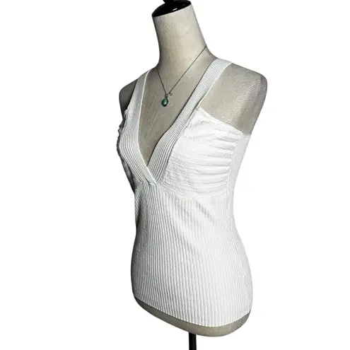 Carol Rose White Ribbed Stretch Knit Tank Top M | Y2K Minimalist Clean Basic