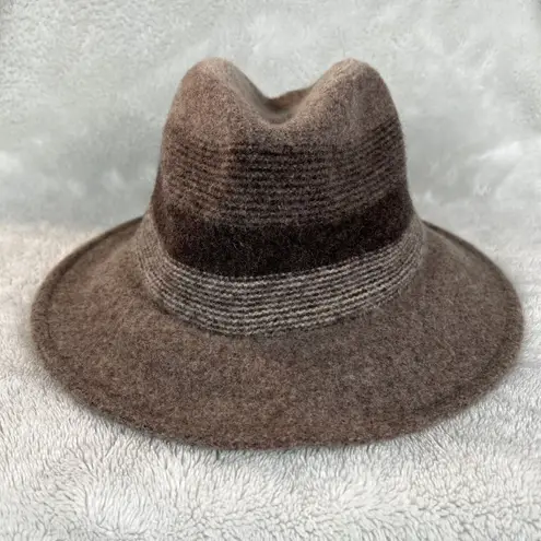 Adora Fedora Hat One Size Taupe Brown Wool Blend Felt Stripe Adjustable Casual
