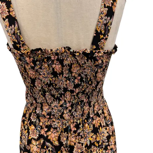 Evereve Maren Jumpsuit Smocked Wide Leg Sleeveless Print Brown Black Size Large