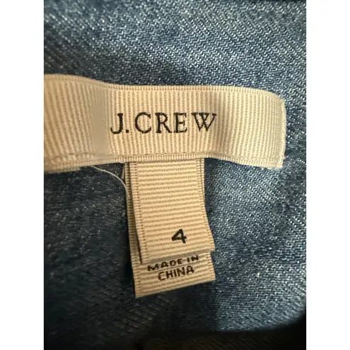 J.Crew Blue Long Sleeve Chambray Denim Jeans Button Front Mini Shirt Dress Sz 4