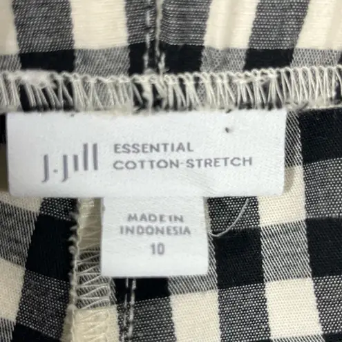 J.JILL COTTON STRETCH ANKLE PANT ZIP POCKETS WOMEN 10 BLACK/WHITE PLAID NEW A67 Black