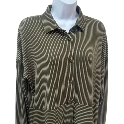 Paper Crane NEW  Striped High Low Blouse Jersey Knit Button up Comfy Fall S - Image 4