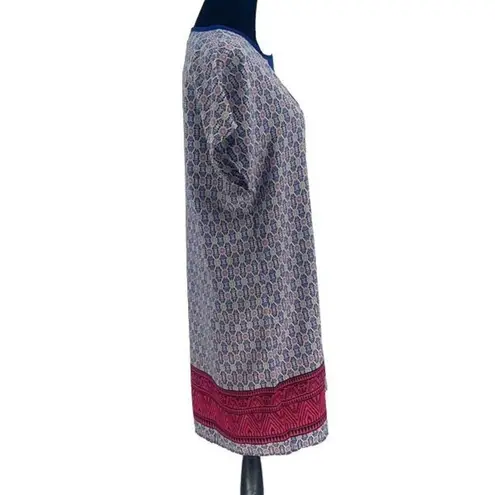 Pleione SHIFT DRESS Small Royal Blue/Pink/Yellow Print Capped Sleeve NWT