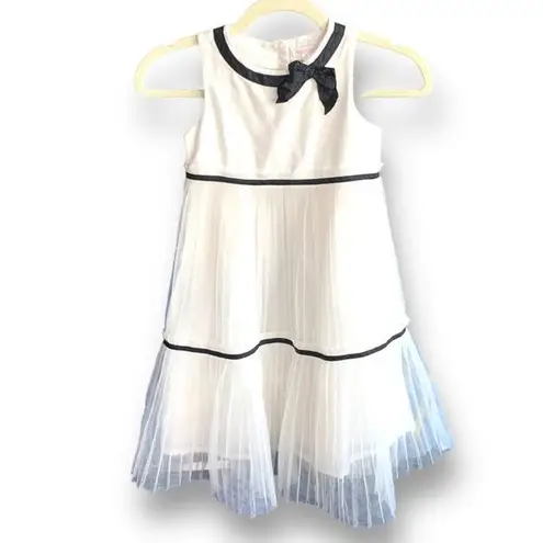 JACK Janie And  Holiday Portrait Dress Off White Tiered Tulle Black Ribbon Detail