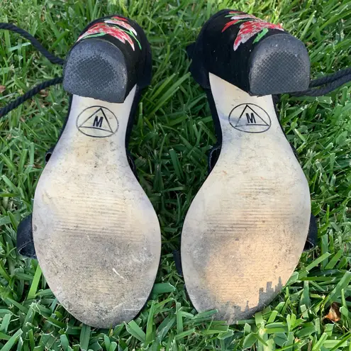 Missguided Black Embroidered Lace Up Block Heels