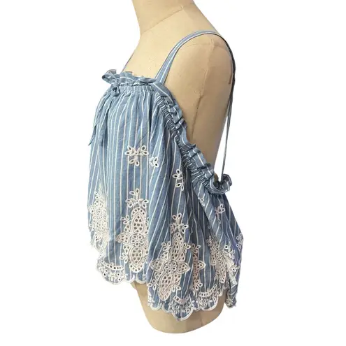 Maeve By Anthropologie Eyelet Baby Doll Border Tank Blue Stripe Size Large