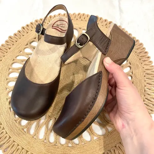 Dansko Sam Clog Teak Brown Leather Ankle Strap Size 38