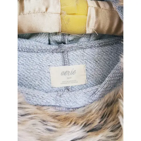 Aerie Y2K Vintage 2000s  Fur Collar Hood Pullover Hoodie Gray XS Retro Emo Punk