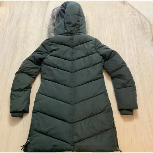 Only Olluna Quilted Dark Green Coat Long Hooded Faux Fur Size XS