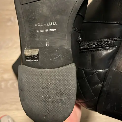 Aquatalia Oralie Knee-High Stretch Leather Riding Boots Side Zip Quilted, Size 8