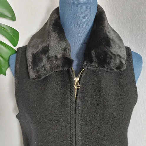 Vintage Black Tally Ho Wool Vest Faux Fur Removable Collar