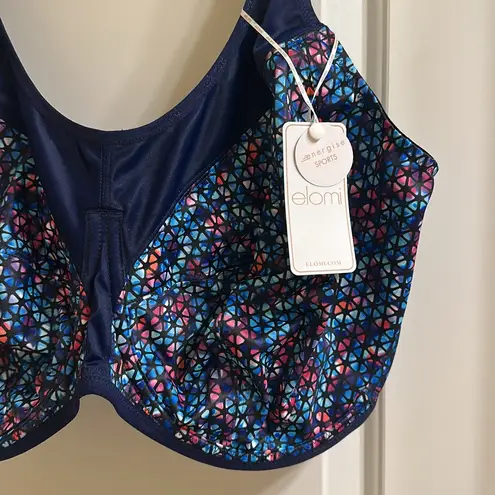 Elomi Energise Sports Bra EL8042 NEW Size 40L Navy Geo Underwire Blue
