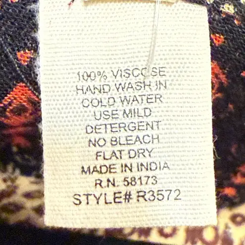 Raga By Anthropologie Button Front Black Motif Blouse Size Large NWT