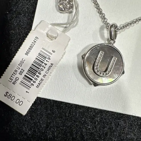 Kendra Scott  Letter "U" Disc Pendant Necklace Rhodium Black Mother-Of-Pearl