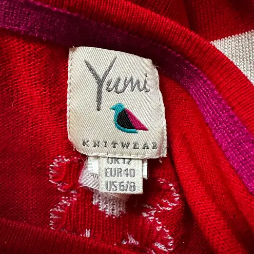 Yumi Knitwear Red Cream Daisy Stripe Sweater Jumper Flower Valentines US 6 Size M