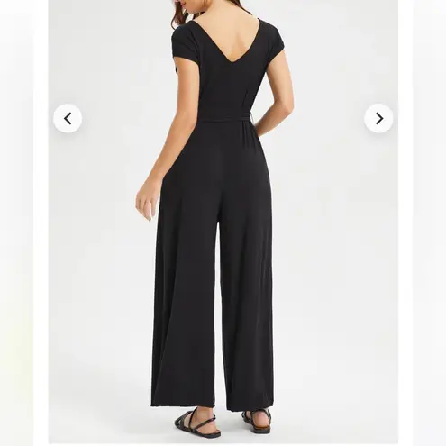Betabrand Black Day to Night Wide Leg Cap Sleeve Jumpsuit L
