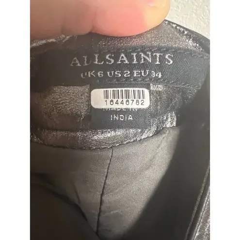 ALLSAINTS Aisha Silver Metallic Fringe Leather Mini Skirt Size 2
