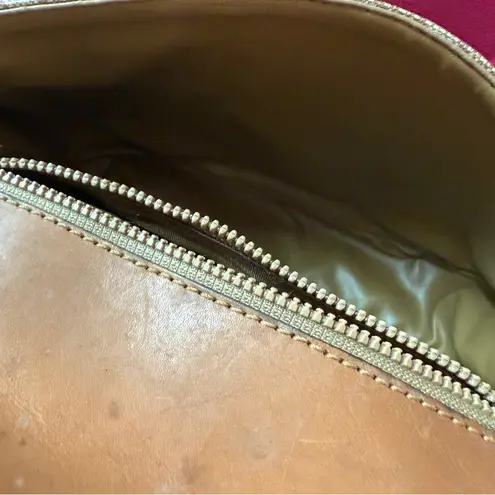 CELINE Vintage Crossbody Bag Macadam Canvas And Tan Brown Leather Trim With Gold