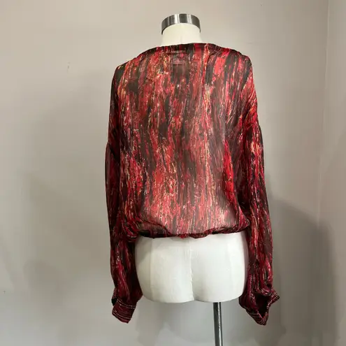 Arden B Y2K Clubwear Sheer Tie Front Top Abstract Print Long Sleeve NWT Size L