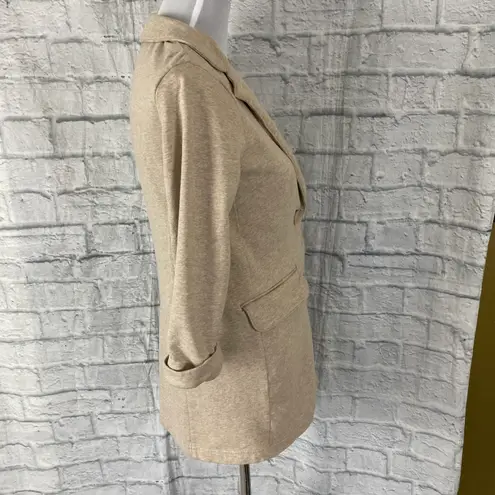 New York & Co. women S cotton blend button up long jacket tan 