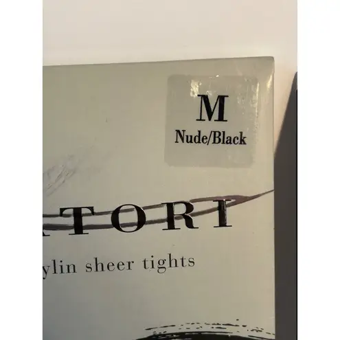 Natori Marylin Sheer Tights Nude Black Size M Floral Lace Leg Pair of 2