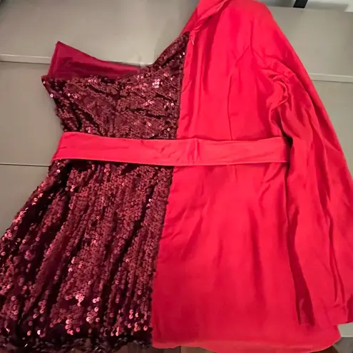 Women's Tuxedo One Shoulder Sequins Dress Size XL Red