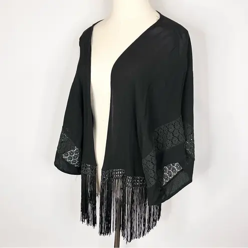Vintage Havana Black Lace Fringe Cardigan Small