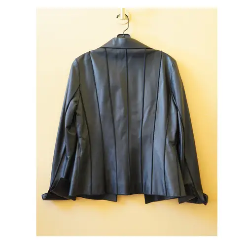 Anne Klein New York Real Leather Y2K Modern Tailored Suit Jacket Black Small