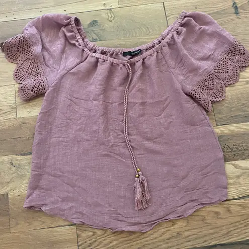 Harvé Benard Boho Lilac Ruffle Blouse Crotchet