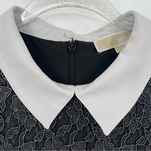 Michael Kors Floral Silver Metallic Lace Shift Shirt Mini Dress Size 12 Black